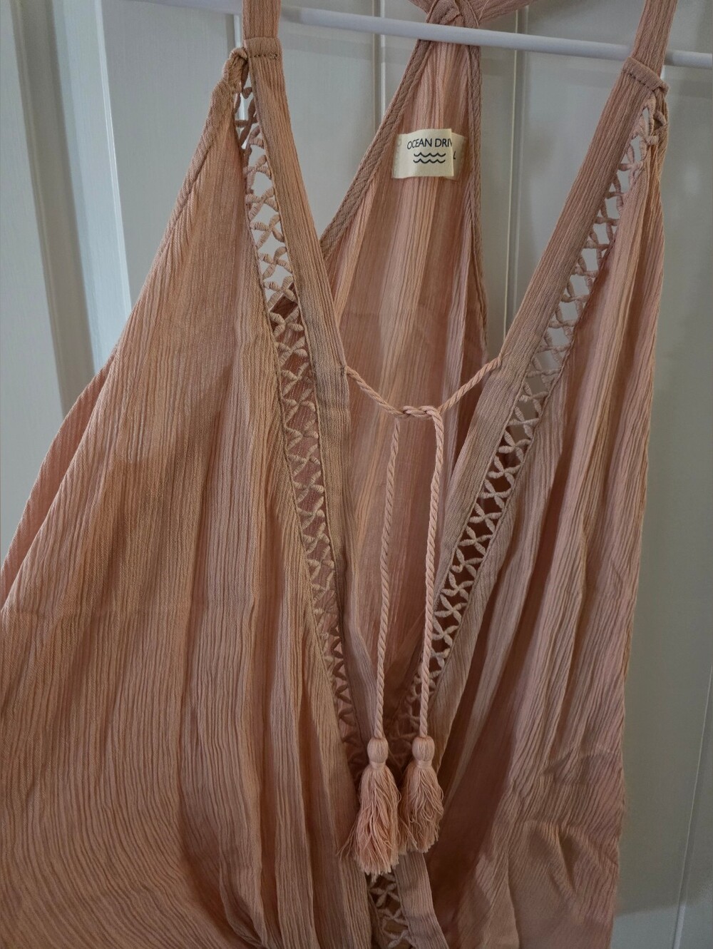 Ocean Drive Blush Pink Tassel Boho Top NWOT Large